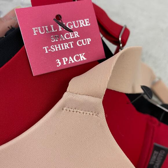 Vince Camuto Full Figure‎ Spacer T-Shirt Bras 42C 3-Pack Skin Tone Red Black NWT - Picture 6 of 9
